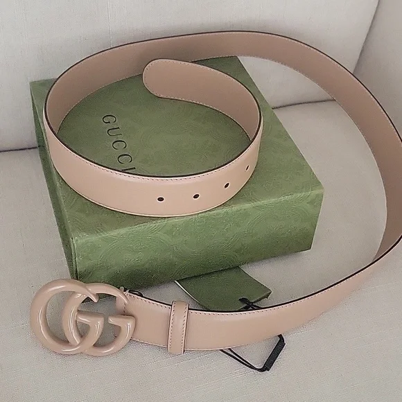 Gucci Belt Azalea Calfskin Enamel Monochrome Double G 20 mm Belt 100 40 Camelia - Picture 9 of 10